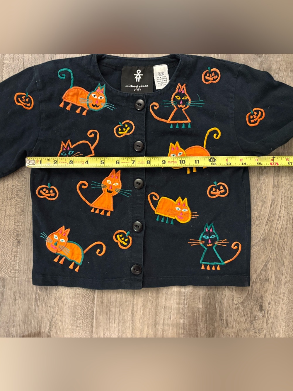 VTG Michael Simon Girls Black Cat Pumpkin Applique Cotton Halloween Cardigan 4/5 - Picture 2 of 6
